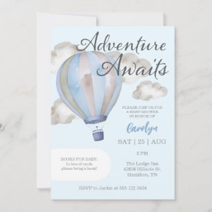 Adventure Awaits Hot Air Balloon Baby Shower Invitation