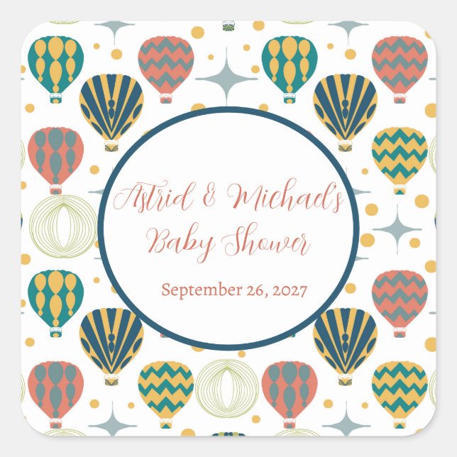 Adventure Awaits Hot Air Balloon Baby Shower Square Sticker (Front)