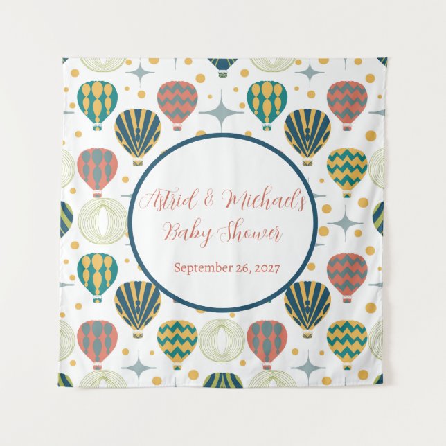 Adventure Awaits Hot Air Balloon Baby Shower Tapestry (Front)