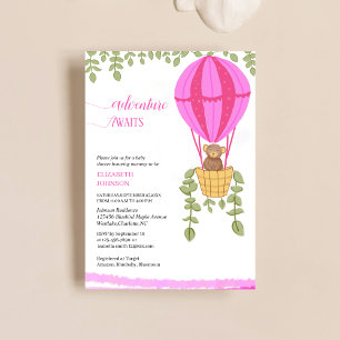 adventure awaits hot air balloon  bear baby shower invitation