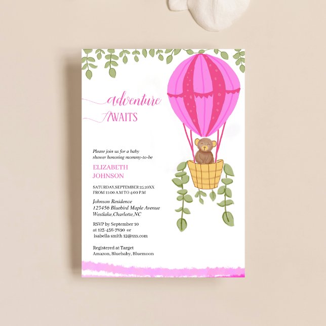 adventure awaits hot air balloon  bear baby shower invitation (Creator Uploaded)