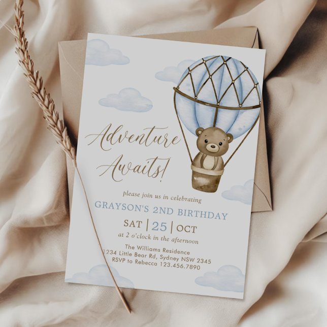 Adventure Awaits! Hot Air Balloon Birthday Party Invitation (Creator Uploaded)