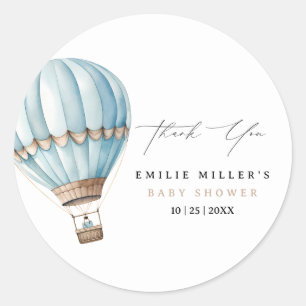 Adventure Awaits Hot Air Balloon Boy Baby Shower Classic Round Sticker
