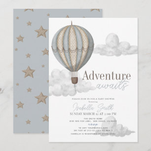 Adventure Awaits Hot Air Balloon Boy Baby Shower Invitation