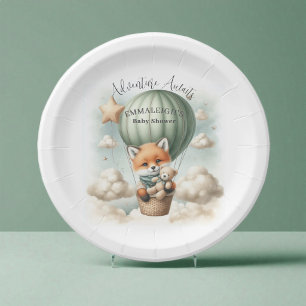 Adventure Awaits Hot Air Balloon Fox Baby Shower Paper Plate