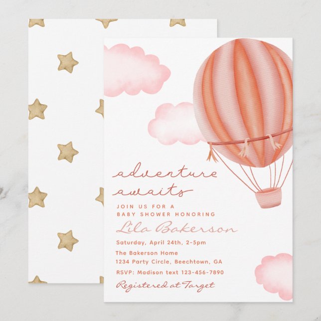 Adventure Awaits Hot Air Balloon Invitation (Front/Back)