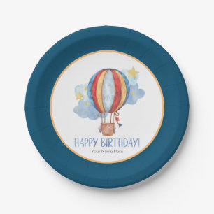 Adventure Awaits Hot Air Balloon Kids Birthday Paper Plate