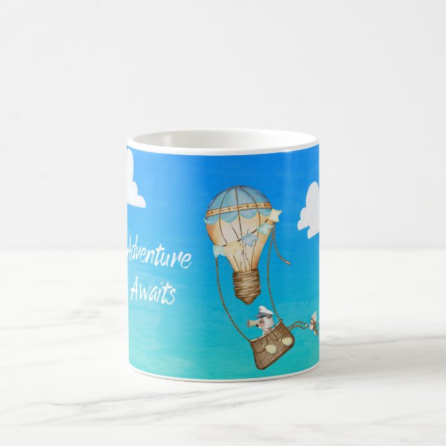 Adventure Awaits Hot Air Balloon Monkey Animals Coffee Mug (Center)