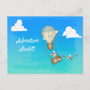 Adventure Awaits Hot Air Balloon Monkey Postcard