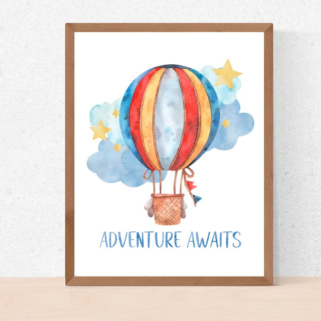 Adventure Awaits Hot Air Balloon Nursery Baby Kids Poster (Creator Uploaded)