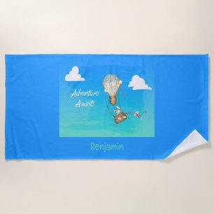 Adventure Awaits Hot Air Balloon Personalised Beach Towel