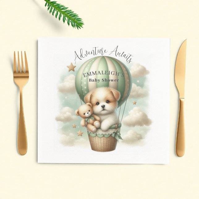 Adventure Awaits Hot Air Balloon Puppy Baby Shower Napkin (Creator Uploaded)