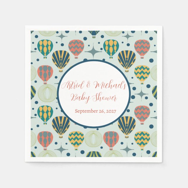 Adventure Awaits Hot Air Balloon Sage Baby Shower Napkin (Front)