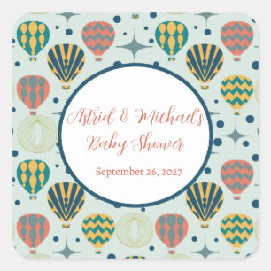 Adventure Awaits Hot Air Balloon Sage Baby Shower Square Sticker
