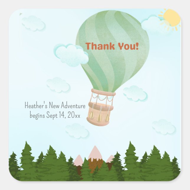 Adventure Awaits Hot Air Balloon Square Sticker (Front)