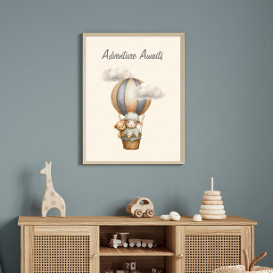 Adventure Awaits Hot Air Balloon With Lamb & Teddy Poster