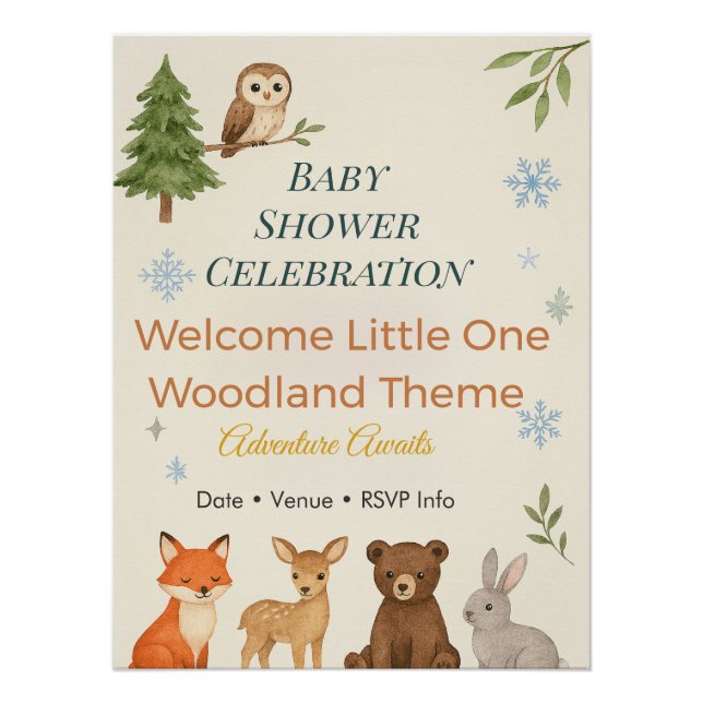 Adventure Awaits Invitation Woodland Baby Shower  Poster (Front)