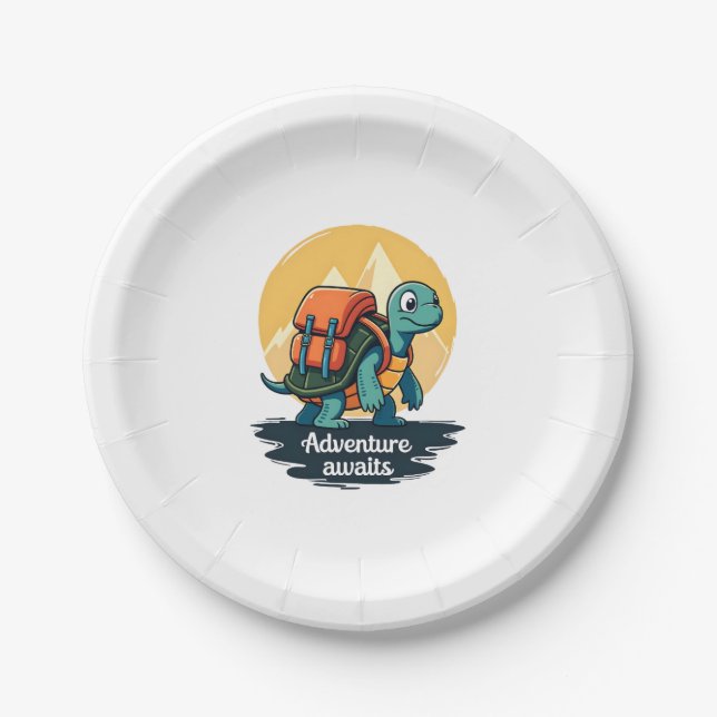 Adventure Awaits is Hiking Adventures is Outdoor A Paper Plate (Front)