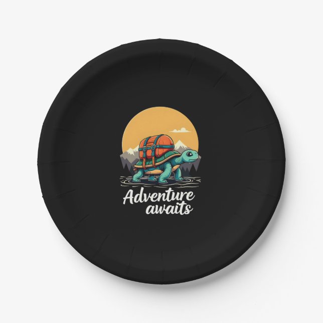 Adventure Awaits is Hiking Adventures is Outdoor A Paper Plate (Front)