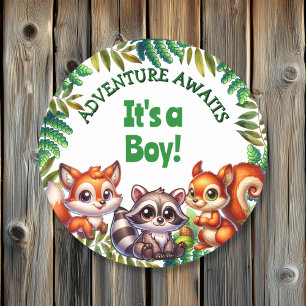 Adventure Awaits It's a Boy Baby Shower Classic Round Sticker
