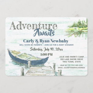 Adventure Awaits Lake and Canoe Baby Shower Invitation