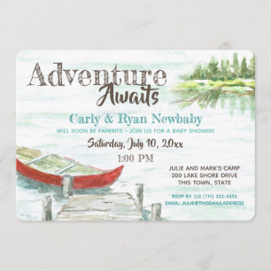 Adventure Awaits Lake and Canoe Baby Shower Invitation