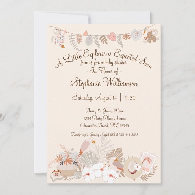 Adventure Awaits Little Explorer Boy Boho Shower Invitation (Front)