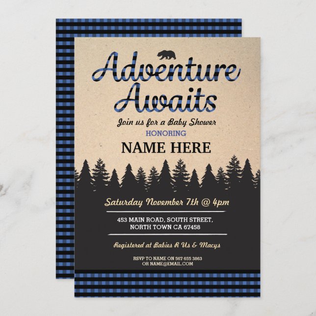 Adventure Awaits Lumberjack Baby Shower Invite (Front/Back)