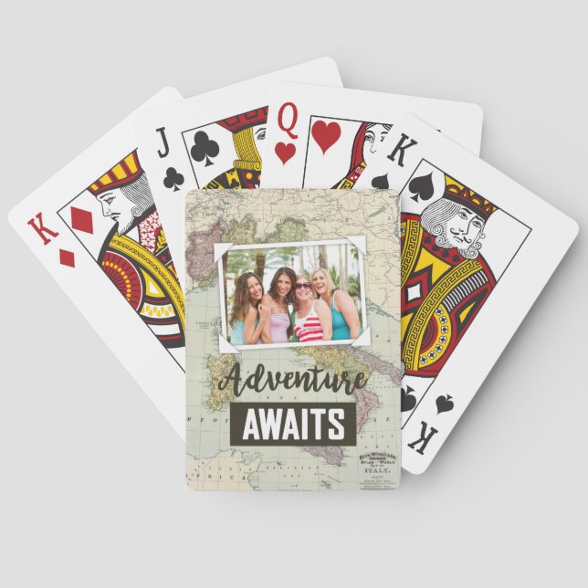 Adventure Awaits Map | Upload Your Own Photos Playing Cards (Back)
