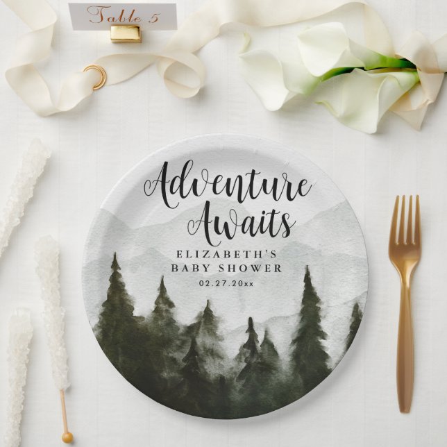 Adventure Awaits Misty Mountains Baby Shower Paper Plate (Wedding)