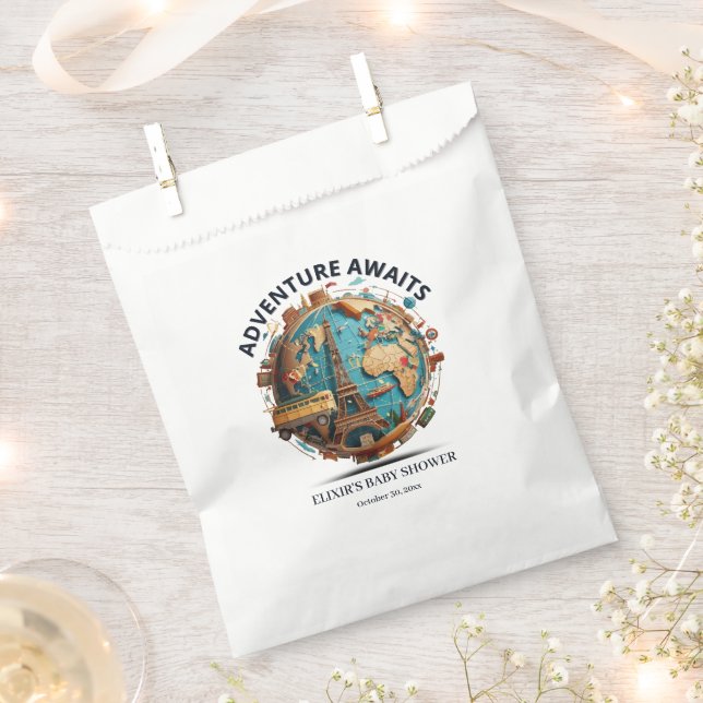 Adventure Awaits Modern Globe Baby Shower Favour Bags (Clipped)