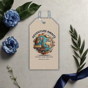 Adventure Awaits Modern Globe Baby Shower Gift Tags