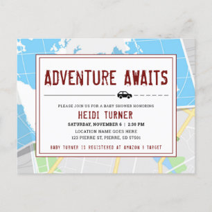 Adventure Awaits      Modern Map Invitation Postcard