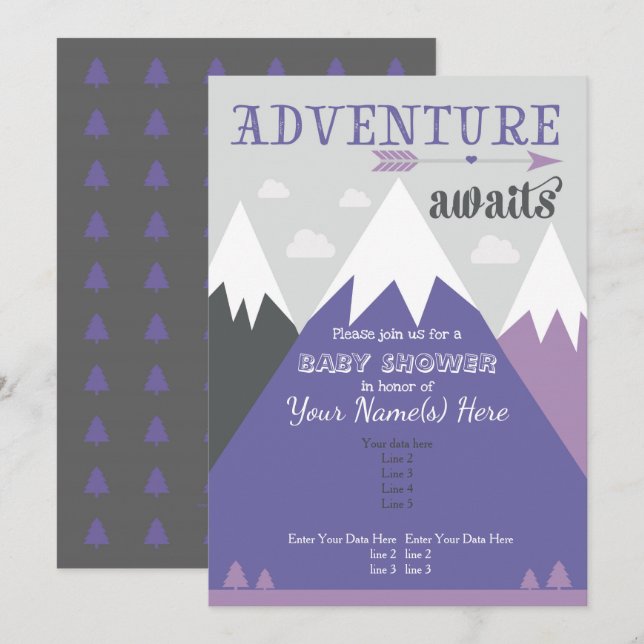 Adventure awaits Mountain Baby Shower Invitation (Front/Back)