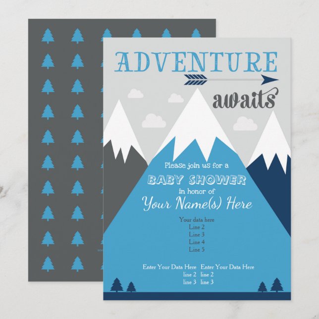 Adventure awaits Mountain Baby Shower Invitation (Front/Back)