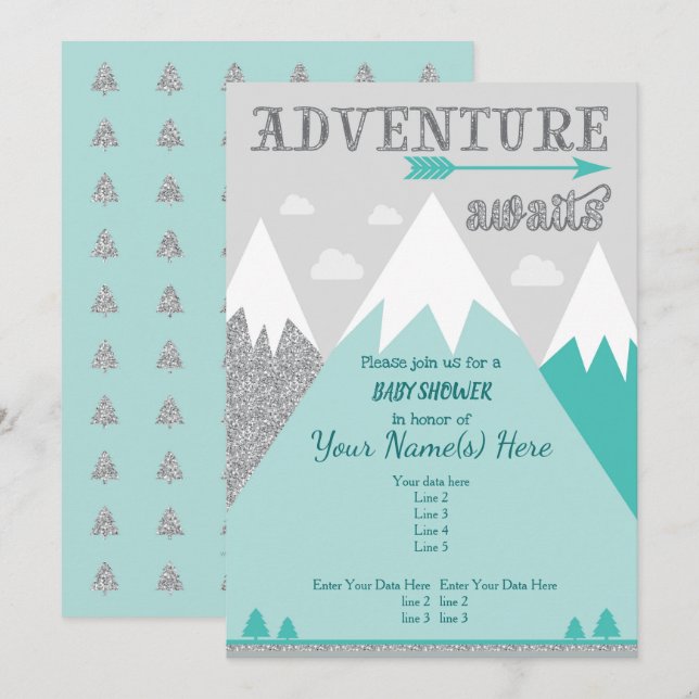 Adventure awaits Mountain Baby Shower Invitation (Front/Back)