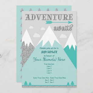 Adventure awaits Mountain Baby Shower Invitation