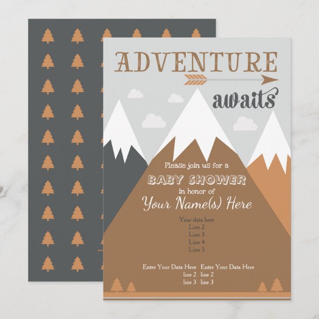 Adventure awaits Mountain Baby Shower Invitation (Front/Back)