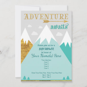Adventure awaits Mountain Baby Shower Invitation
