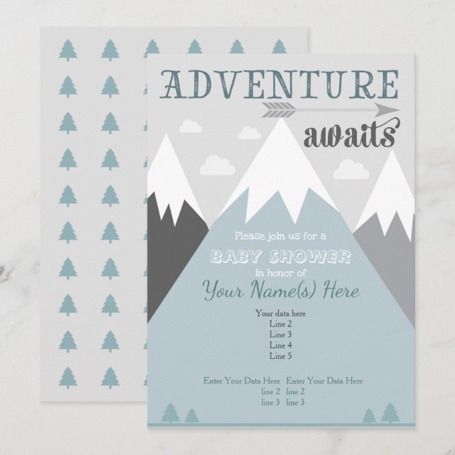 Adventure awaits Mountain Baby Shower Invitation (Front/Back)