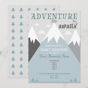 Adventure awaits Mountain Baby Shower Invitation