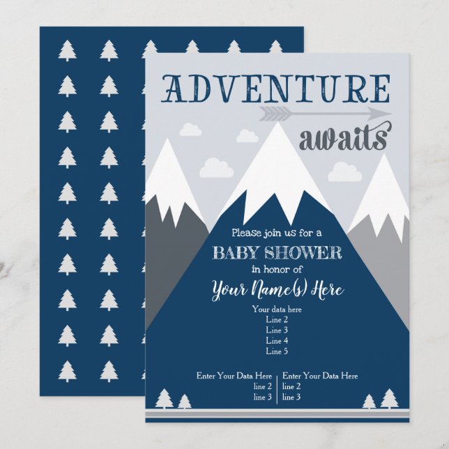 Adventure awaits Mountain Baby Shower Invitation (Front/Back)