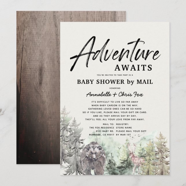 Adventure Awaits Mountain Bear Baby Shower by Mail Invitation (Front/Back)