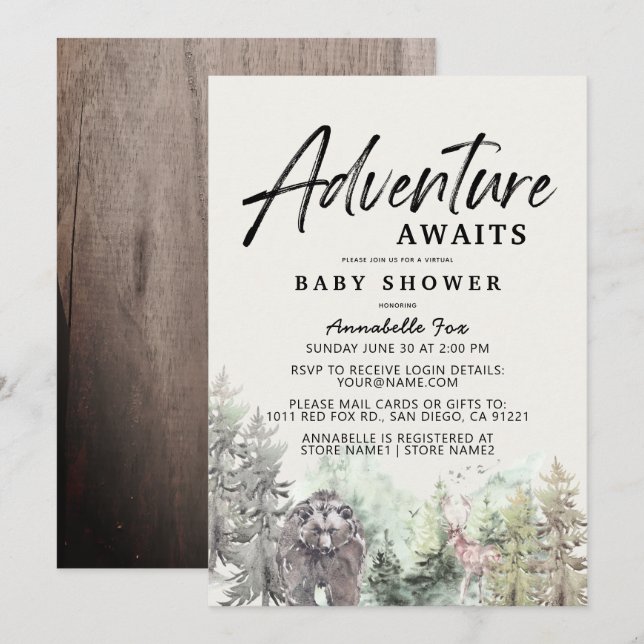 Adventure Awaits Mountain Bear Baby Shower Invitat Invitation (Front/Back)