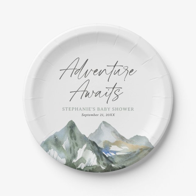 Adventure Awaits Mountain Boy Baby Shower Paper Plate (Front)