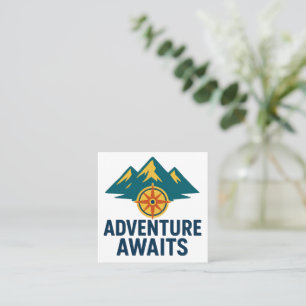 Adventure Awaits – Mountain & Compass Car Decal Square Business Card