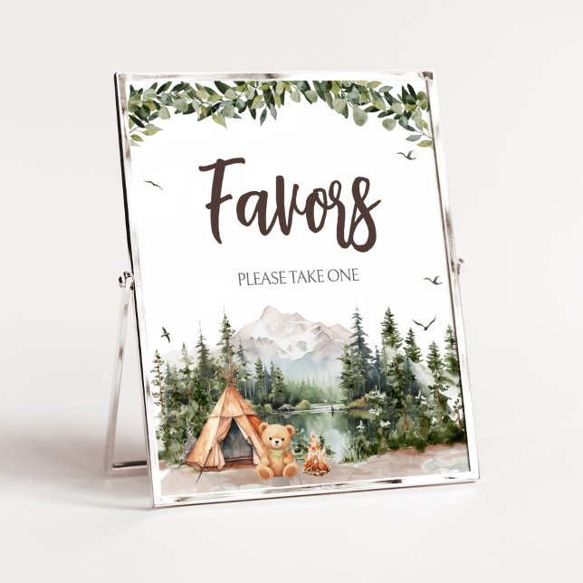 Adventure Awaits Mountain Favours Poster (Let the Adventure Begin Baby Shower Favors Sign)