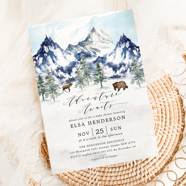 Adventure Awaits Mountain Forest Baby Shower Invitation (Creator Uploaded)