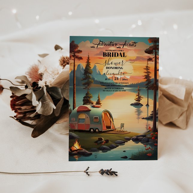 Adventure Awaits Mountain Forest Bridal Shower Invitation (Creator Uploaded)