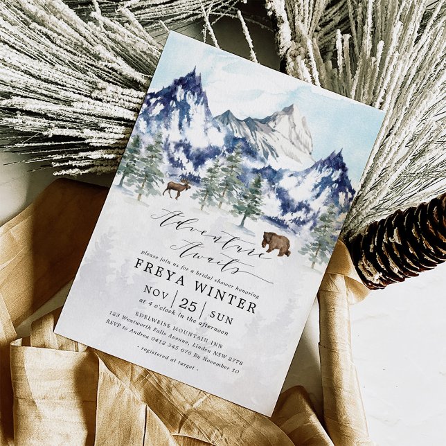 Adventure Awaits Mountain Forest Bridal Shower Invitation (Creator Uploaded)